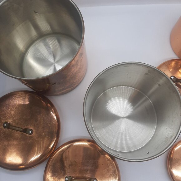 Vintage Copper Kitchen Canister Set Flour Sugar Coffee Tea Rustic Farmhouse - Picture 6 of 12
